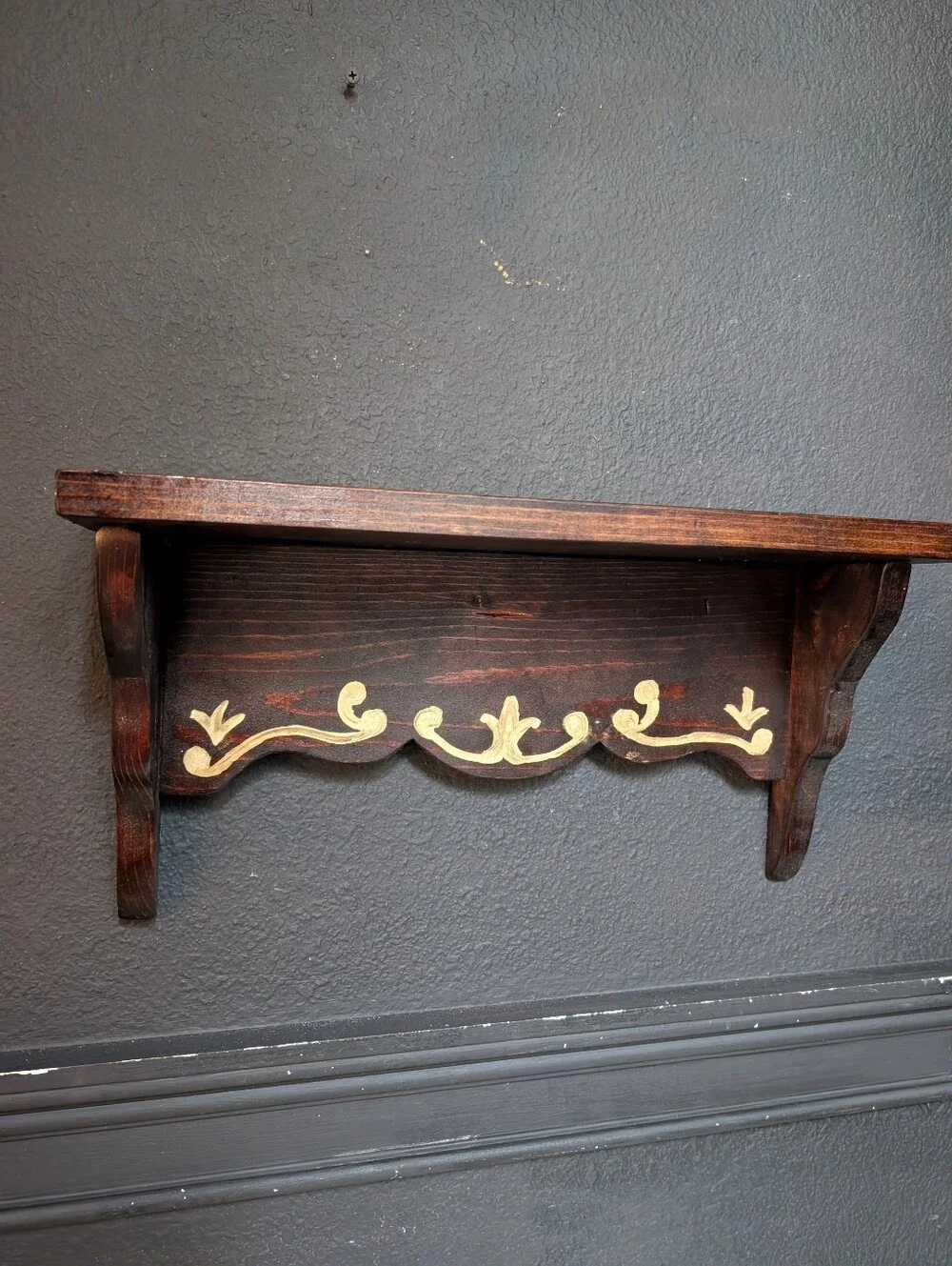 Vintage Dark Walnut Wood Scroll Wall Hanging Shelf 18